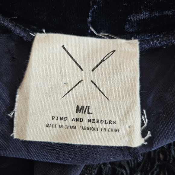 Pins & Needles Blue Velvet Burnout Sheer Fringe Kimono Open Front Womens M/L - Picture 10 of 13